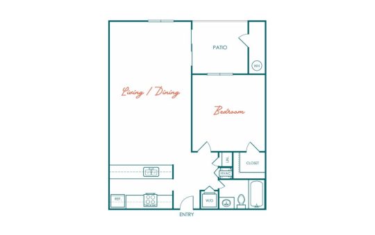 the floor plan for a one bedroom apartment at The Marino