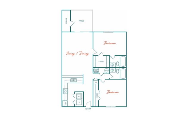 the floor plan for a two bedroom apartment at The Marino